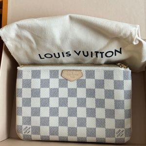 NWT LOUIS VUITTON DOUBLE ZIP POCHETTE DAMIER AZUR